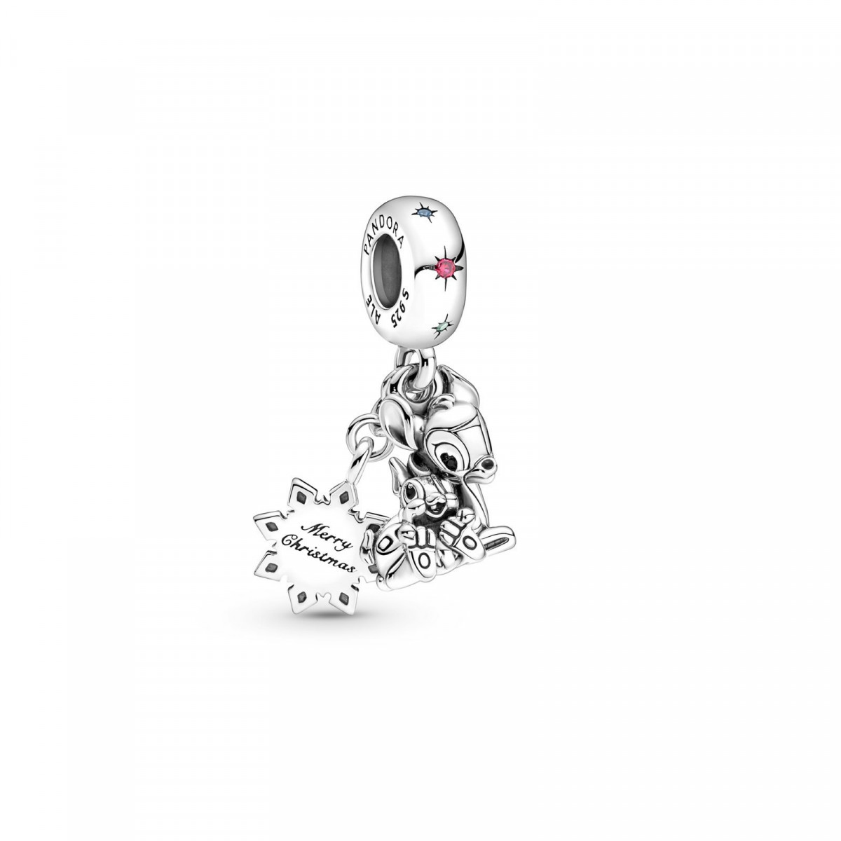PANDORA DISNEY BAMBI AND THUMPER STERLING SILVER DANGLE WITH RED AND FANCY LIGHT BLUE CUBIC ZIRCONIA, ROYAL GREEN CR - 799647C01