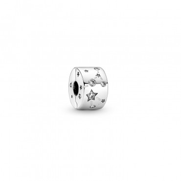 PANDORA CONSTELLATION STERLING SILVER CLIP WITH CLEAR CUBIC ZIRCONIA AND SHIMMERING SILVER WHITE ENAMEL - 790010C01