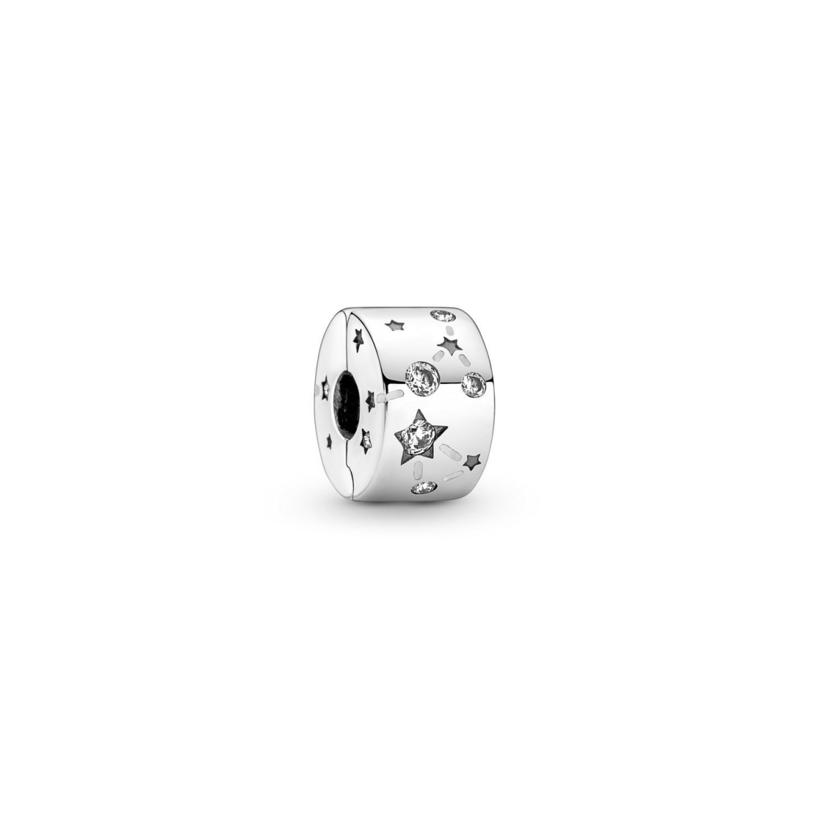 PANDORA CONSTELLATION STERLING SILVER CLIP WITH CLEAR CUBIC ZIRCONIA AND SHIMMERING SILVER WHITE ENAMEL - 790010C01