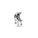 PANDORA MOON AND STAR STERLING SILVER CHARM WITH STELLAR BLUE CRYSTAL AND CLEAR CUBIC ZIRCONIA - 799643C01